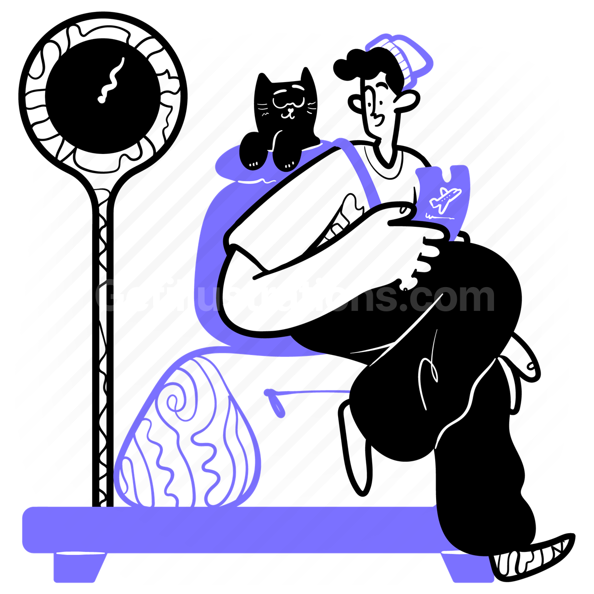 travelling, holiday, vacation, weight, measure, measurement, scale, man, cat, airport